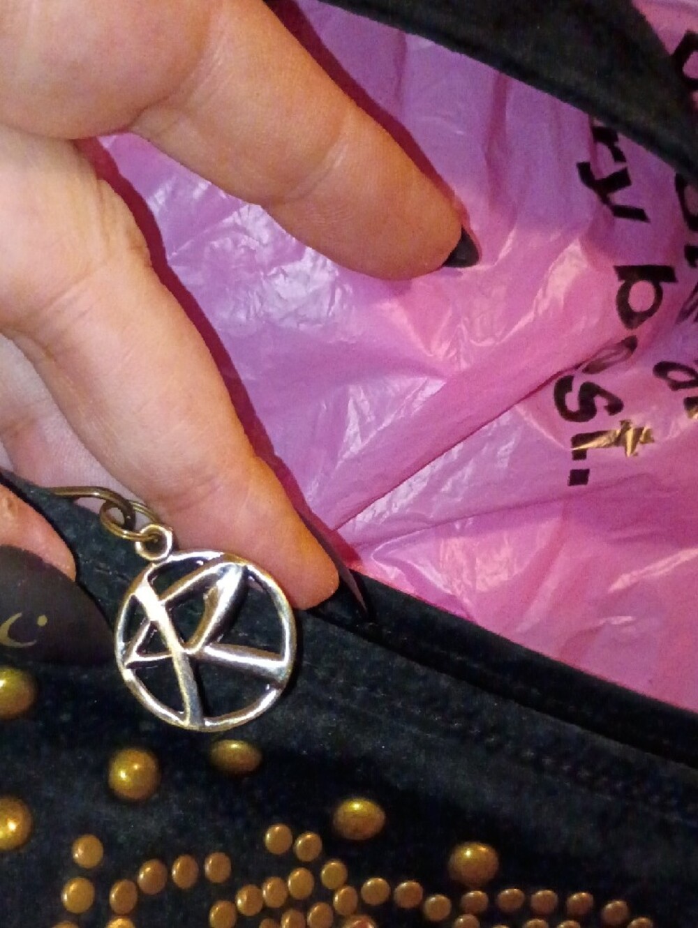 Wilsons Leather Black Shoulder Bag with Gold Stud and Rhinestone Detail - Picture 3 of 7